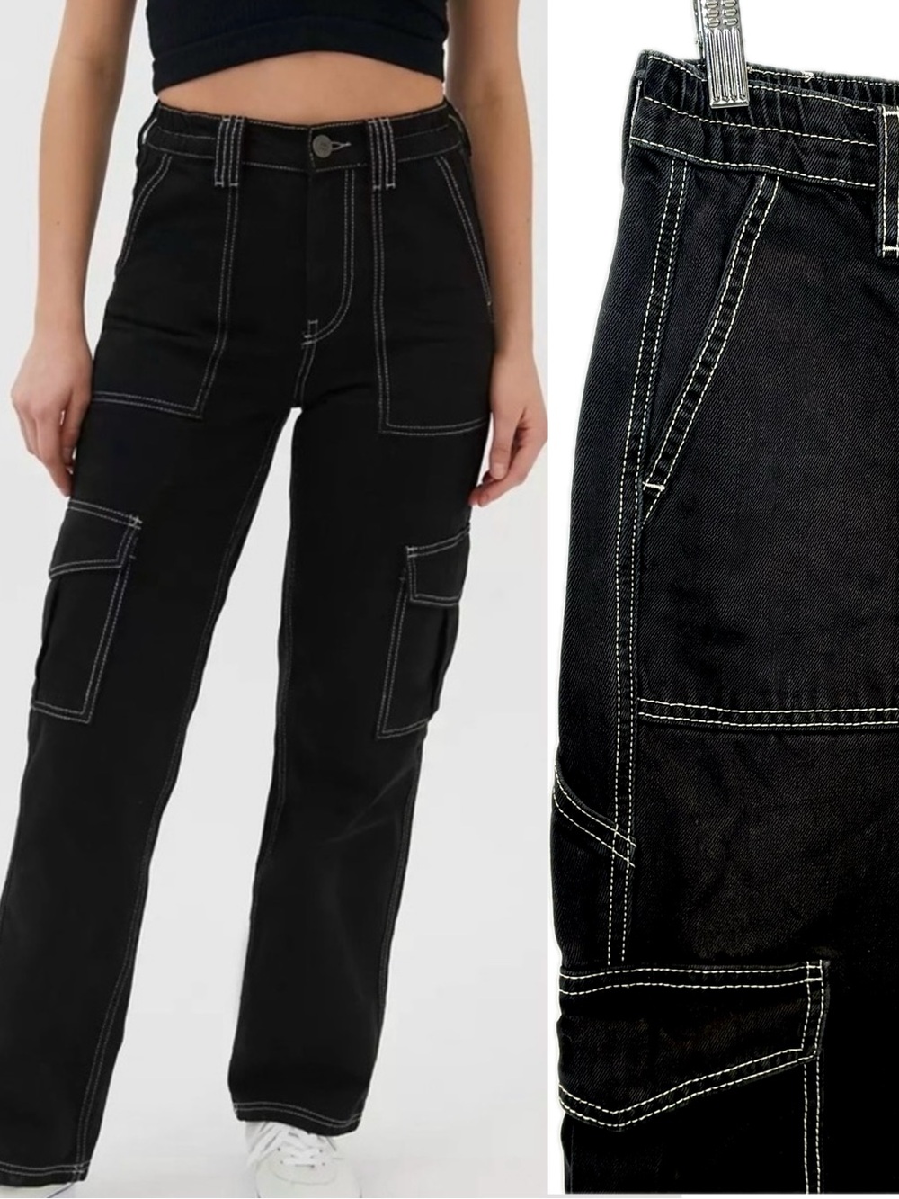 BDG Black High Waist Contrast Stitch Skate Jean Size 24 Cargo Carpenter Pant